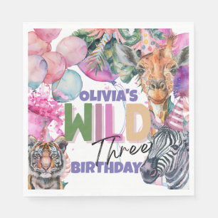 Party Animals Safari Jungle Wild Three Birthday Napkin