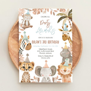 Party Animals Safari Jungle Zoo Kids Birthday Invitation