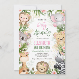 Party Animals Safari Jungle Zoo Kids Birthday Invitation