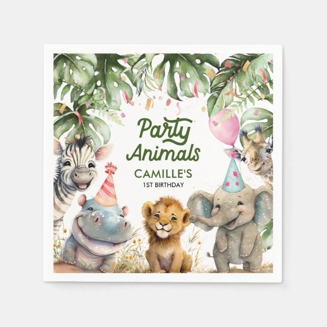 Party Animals Safari Personalised Paper Napkin (Front)