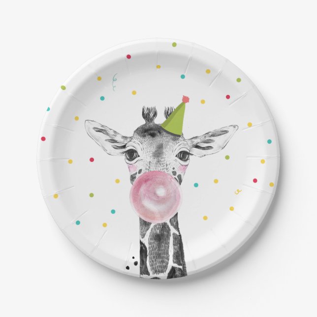 Party Animals Safari Wild One Giraffe Zoo Birthday Paper Plate (Front)