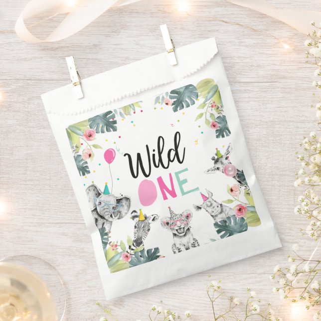 Party Animals Safari Wild One Girl First Birthday Favour Bags (Clipped)