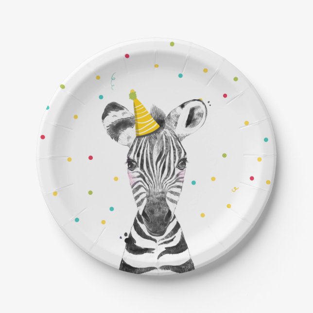 Party Animals Safari Wild One Zebra Zoo Birthday Paper Plate (Front)