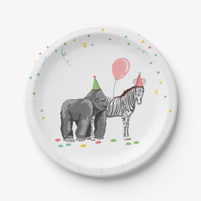 Party Animals Safari Zoo Party Girl Wild Birthday Paper Plate (Front)
