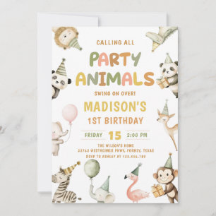 Party Animals Swing On Over Safari 1st Birthday Invitation