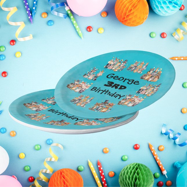 Party Animals Themed Custom Name Birthday Party Paper Plate (Creator Uploaded)