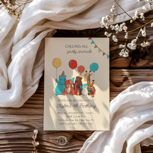 Party Animals Tiger, Hippo, Penguin Kids Birthday Invitation