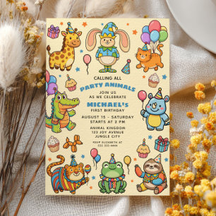 Party Animals Whimsical ZOO First Birthday Party Invitation