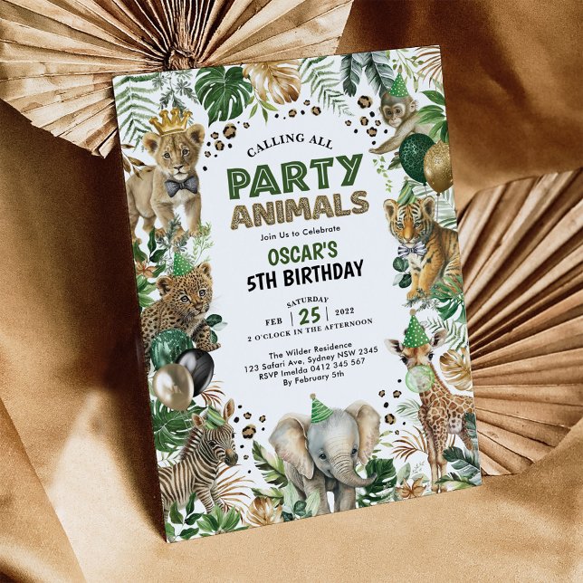 Party Animals Wild Jungle Safari Boy 1st Birthday Invitation (Creator Uploaded)
