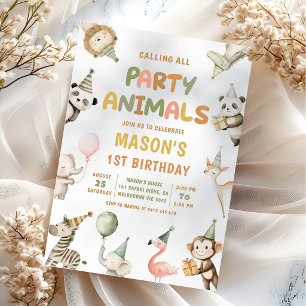 Party Animals Wild Safari 1st Birthday Invitation