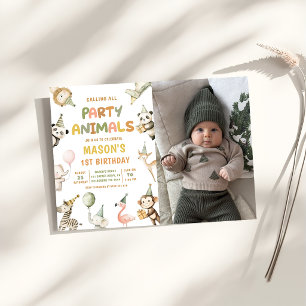 Party Animals Wild Safari 1st Birthday Photo Invitation
