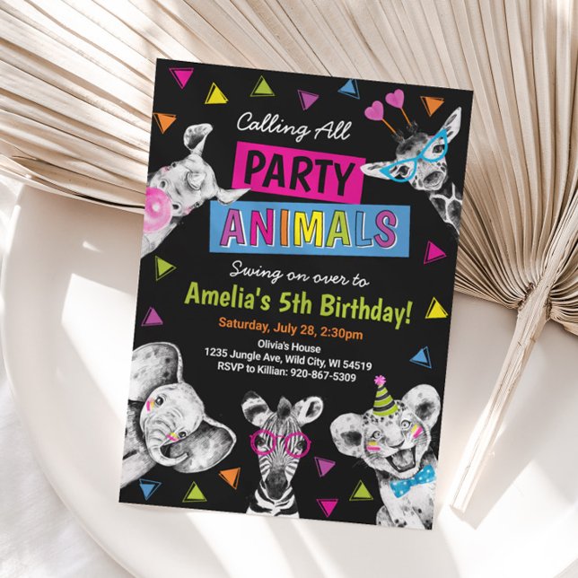 Party Animals Wild Safari Birthday Party Invitation (Party Animals Birthday Invitation)