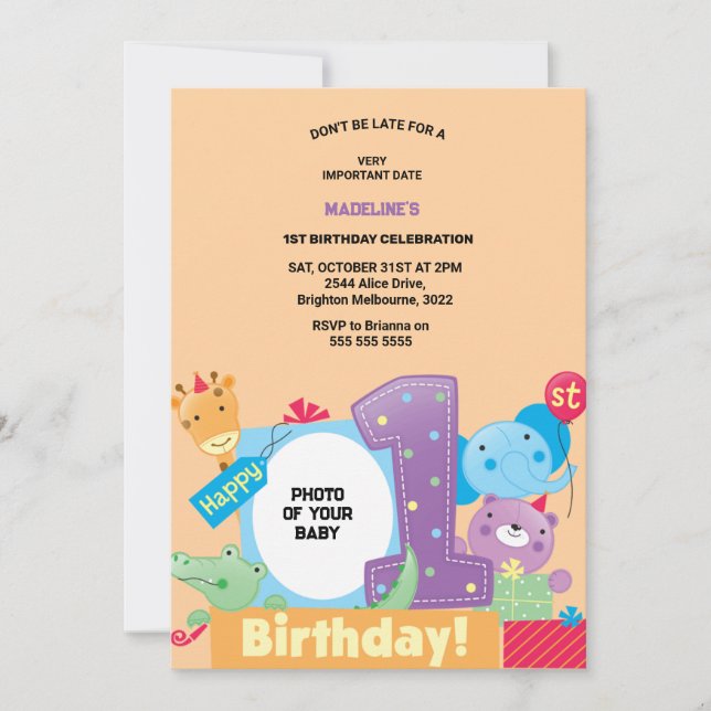 Party Animals Wild Safari orange Birthday Party  Invitation (Front)