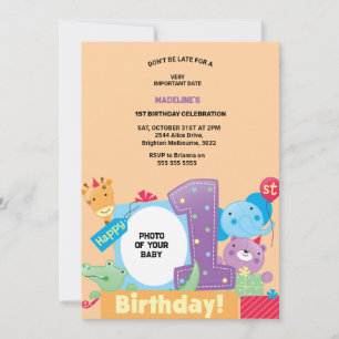 Party Animals Wild Safari orange Birthday Party  Invitation