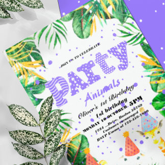 Party Animals Wild Safari Pink Girl Birthday Party Invitation