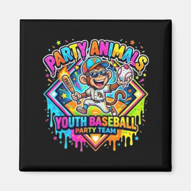 Party animals youth baseball team fun for kids  magnet (Front)