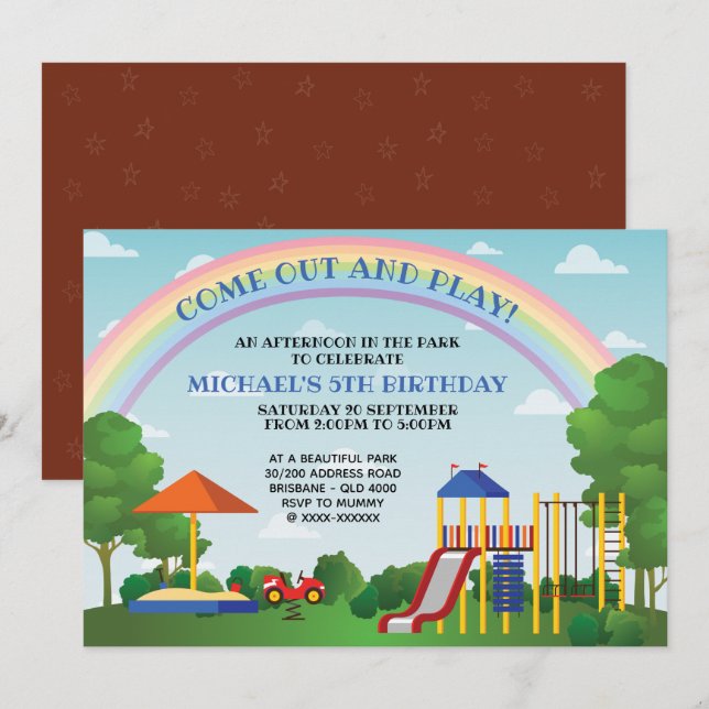 Party At The Park Colourful Playground Birthday Invitation (Front/Back)