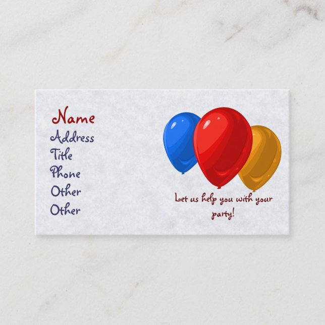 Party Balloon Business Cards (Front)