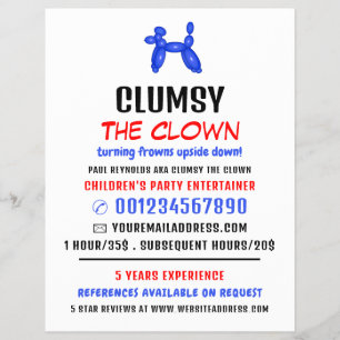 Party Balloon Kids Entertainer, Clown Advertising  Flyer