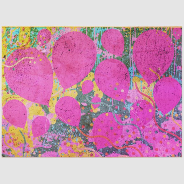 Party Balloons Artwork Pink Blue Orange Green Gold Tissue Paper (Front)