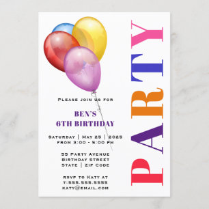 Party Balloons Birthday Invitation