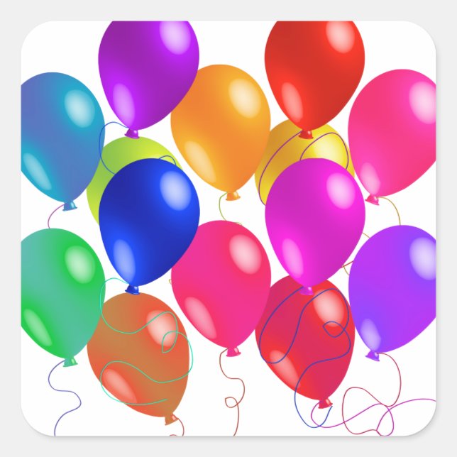 Party Balloons In A Rainbow Of Colours Square Sticker (Front)