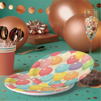Party balloons in different colors paper plate