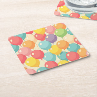 Party balloons in different colors square paper coaster