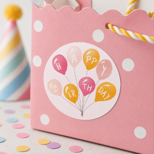Party Balloons Pink Yellow Kid Happy Birthday Classic Round Sticker