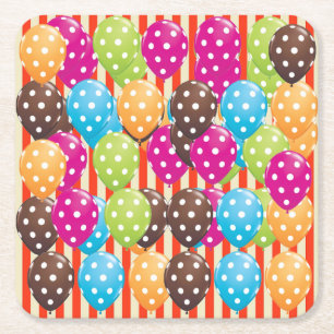 Party Balloons Stripes polka dots circus Fun Square Paper Coaster