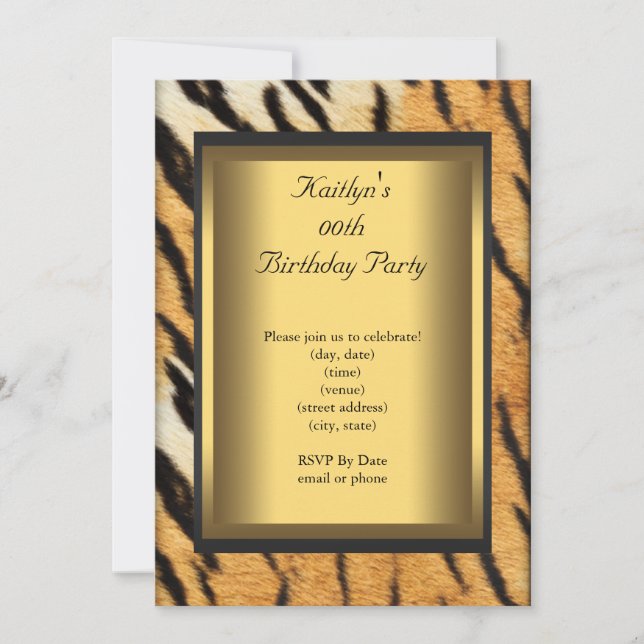 Party Birthday Tiger Animal Gold Invitation (Front)