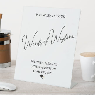 Party Black and White Graduate Graduation Tabletop Pedestal Sign
