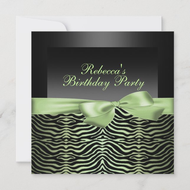 Party Black & Green Zebra Birthday Invitation (Front)