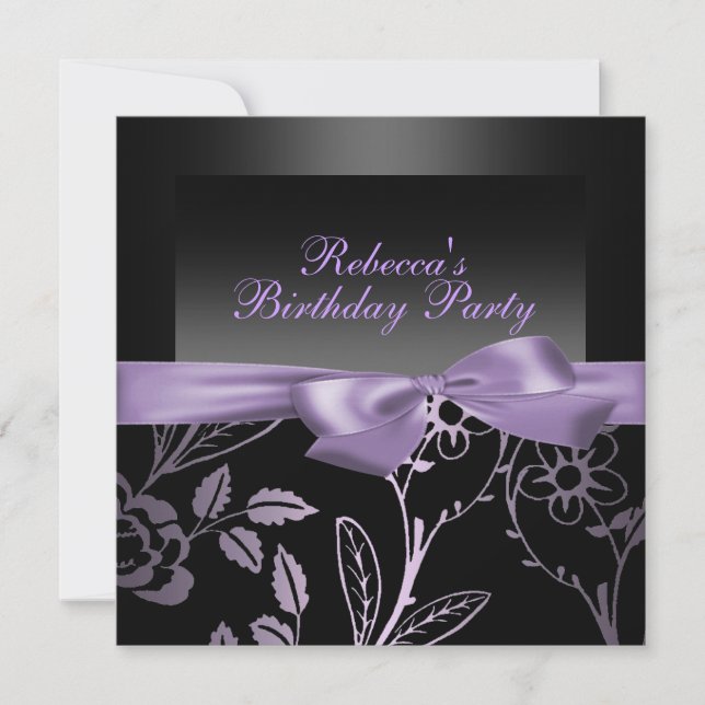 Party Black & Purple Flower Birthday Invitation (Front)