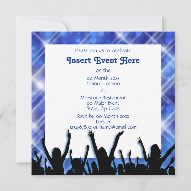 Party blue black white invitation (Front)