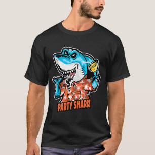 Party Blue Shark Drinking Cocktails Summer Hawaiia T-Shirt