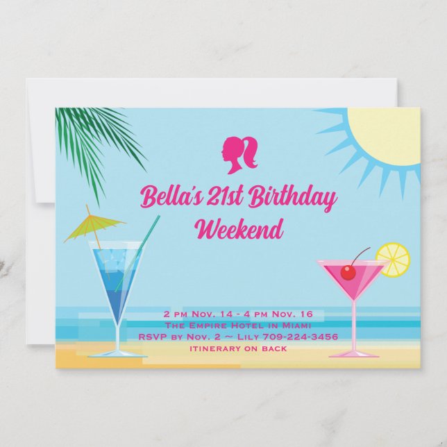 Party Blue Tropical Beach 21st Birthday Weekend Invitation (Front)