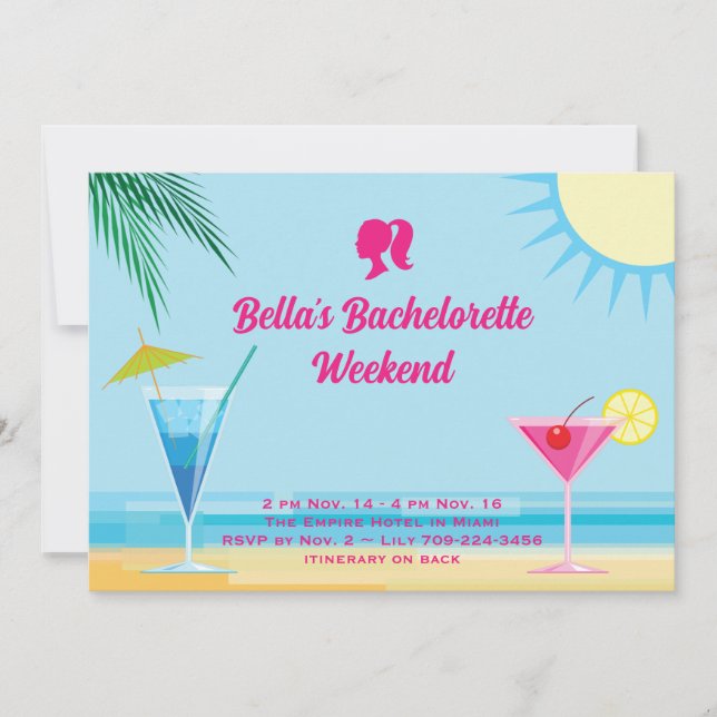 Party Blue Tropical Beach Weekend Bachelorette Invitation (Front)