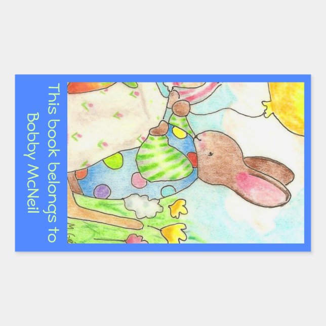 Party Bunny bookplate Rectangular Sticker (Front)