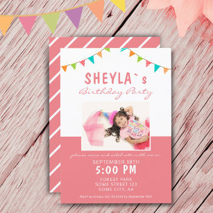 Party Bunting Flags Girl Photo Birthday Party Invitation