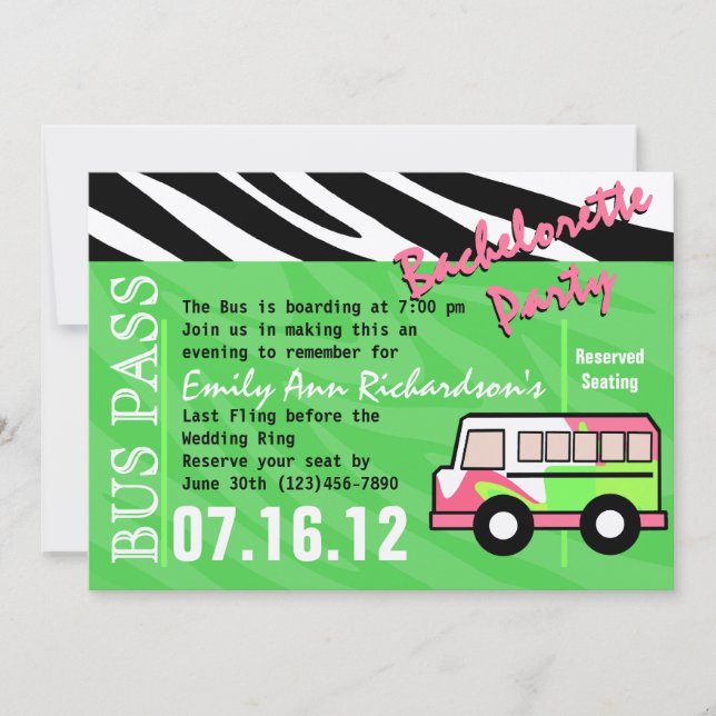 Party Bus Bachelorette Party Bash Invitation (Front)