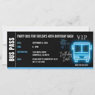 Party Bus Pass Ticket VIP Birthday Invitation