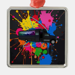 Party Bus Time Bright Paint Splatter Colourful Nig Metal Tree Decoration