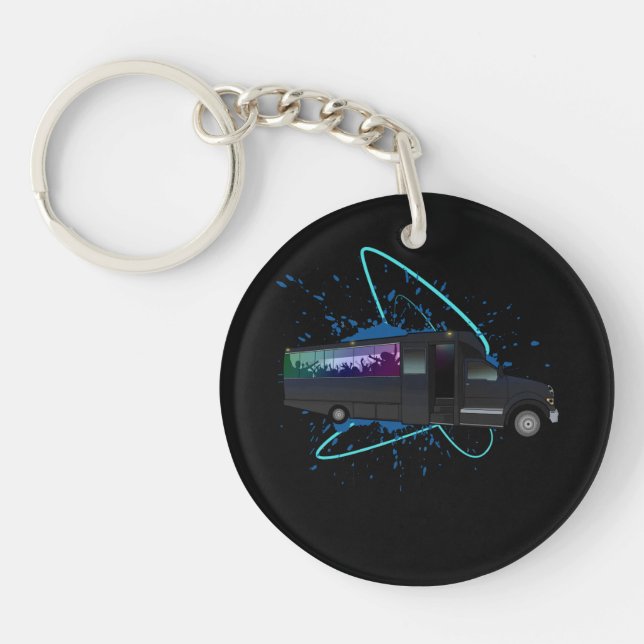 Party Bus Time Colourful Nightlife Celebration Fun Key Ring (Front)