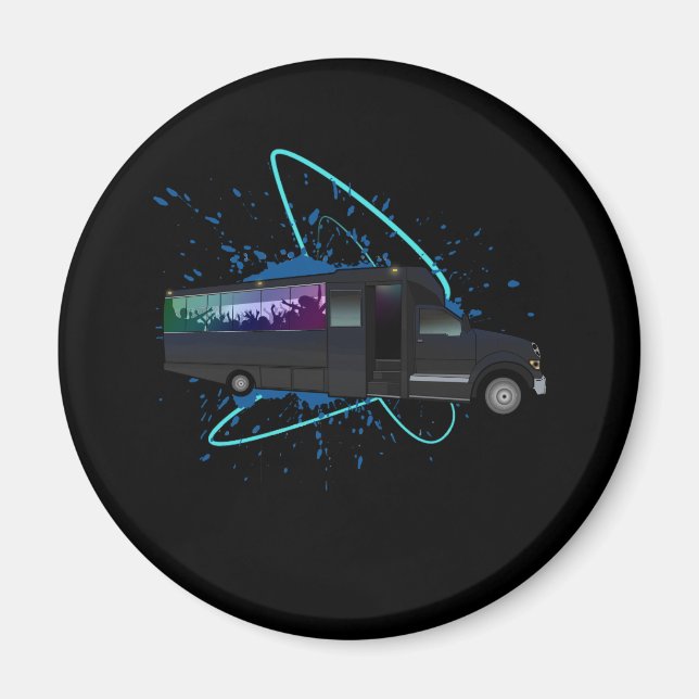 Party Bus Time Colourful Nightlife Fun Celebration Magnet (Front)