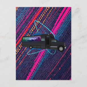 Party Bus Time Fibre Light Streaks Neon Nightlife  Postcard