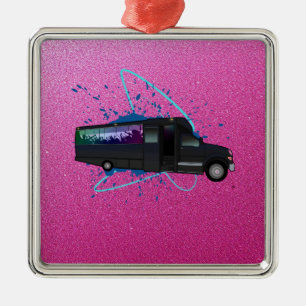 Party Bus Time Pink Glitter Glam Nightlife Metal Tree Decoration