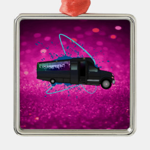 Party Bus Time Pink Glitter Pour Glam Nightlife Metal Tree Decoration