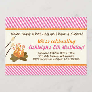 Party by the Campfire (Pink) Birthday Party Invitation