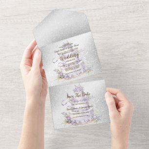 Party Cake Lavender Floral Elegant Wedding All In One Invitation